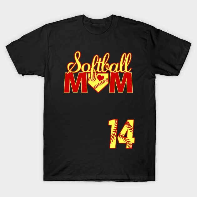 Softball Mom #14 Softball Jersey Favorite Player Biggest Fan Heart Fourteen T-Shirt by TeeCreations